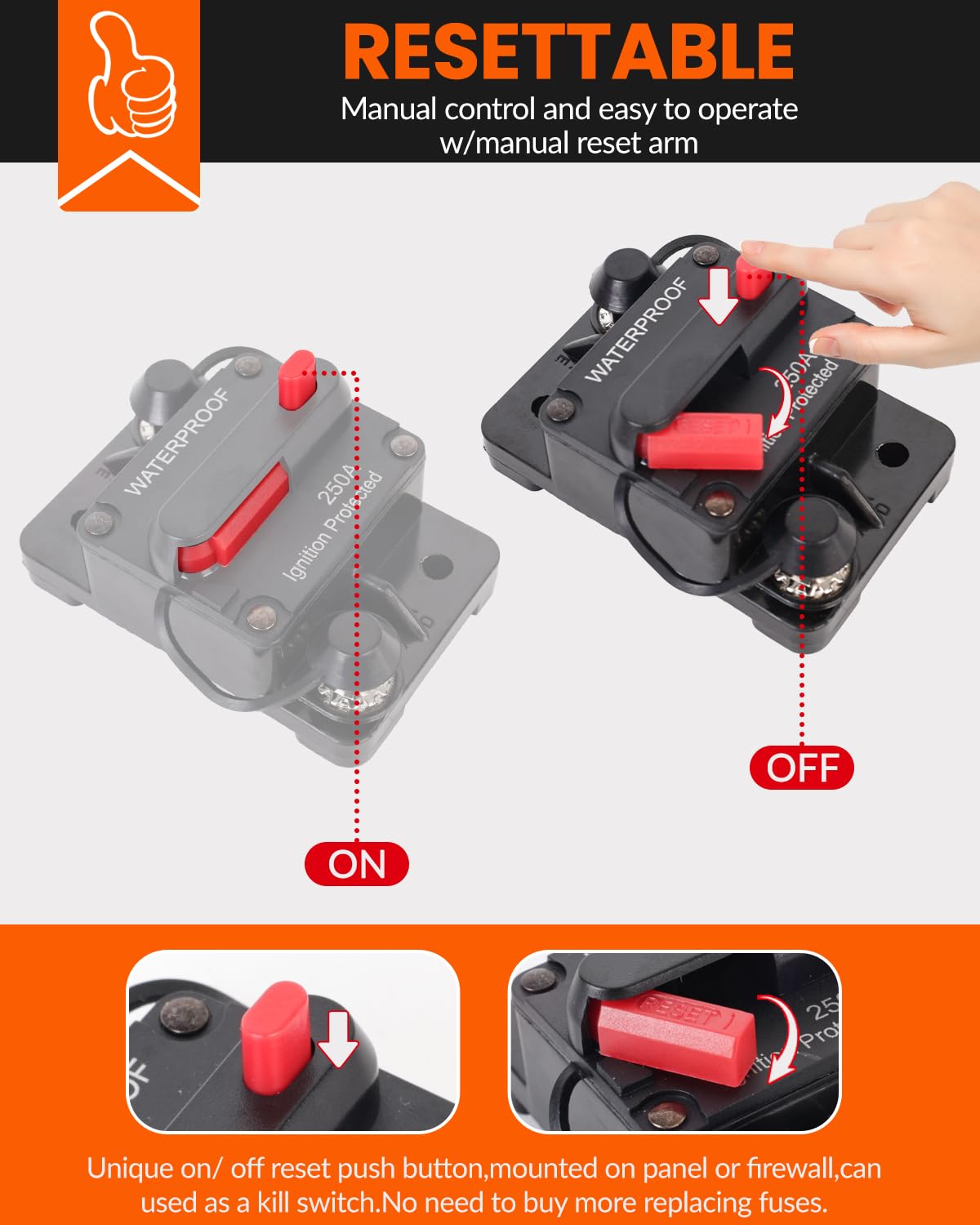 Bulvack 250Amp Circuit Breaker For Boat Trolling Motor Marine Atv Trailer Vehicles Stereo Audio Electronic Battery Solar System